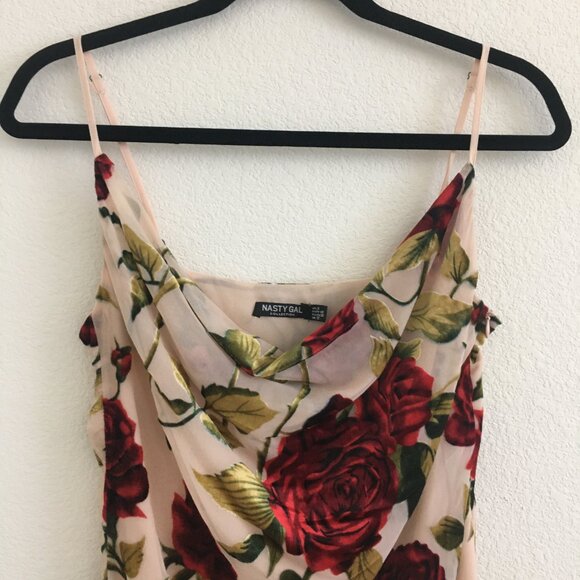 Nasty Gal Size 8 Rose Floral Devore Cowl Slip Mini Dress Party/Cocktail - Picture 3 of 15